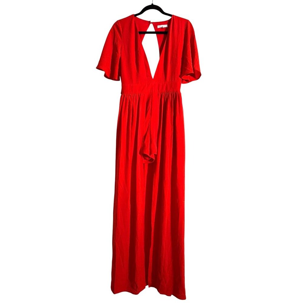 Red Socialite Womens V-Neck   Romper with  Short Sleeves